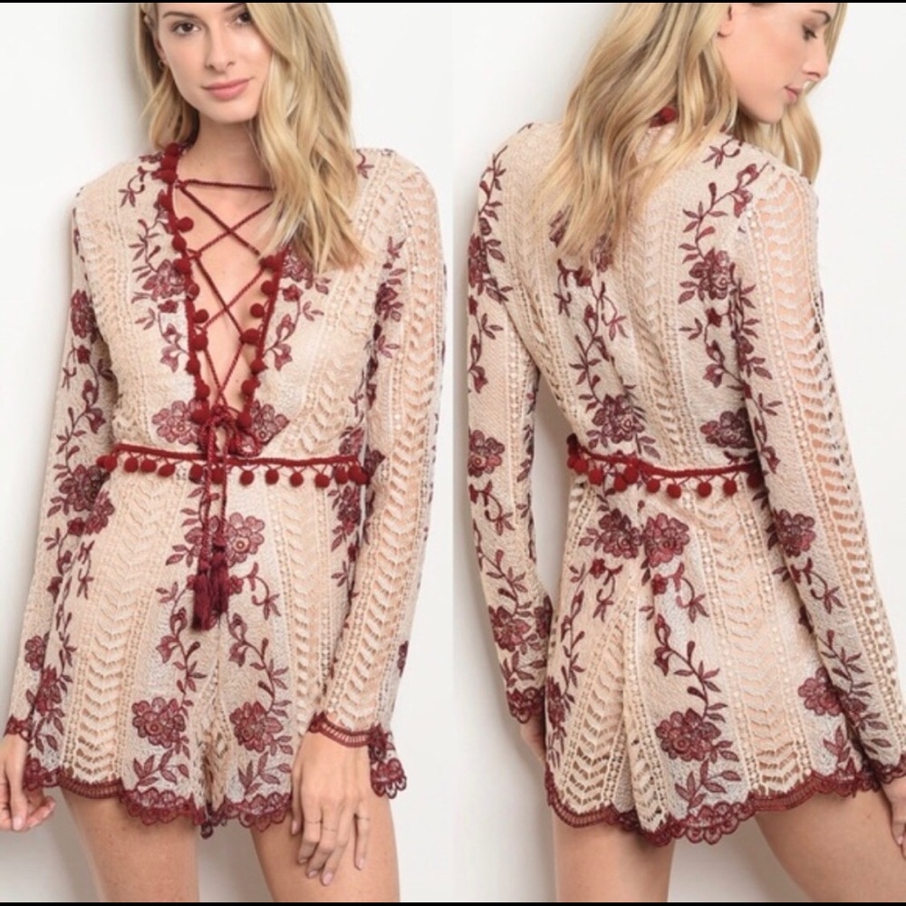 Nude & Burgundy Lace and tassel Romper 1S&1L left!